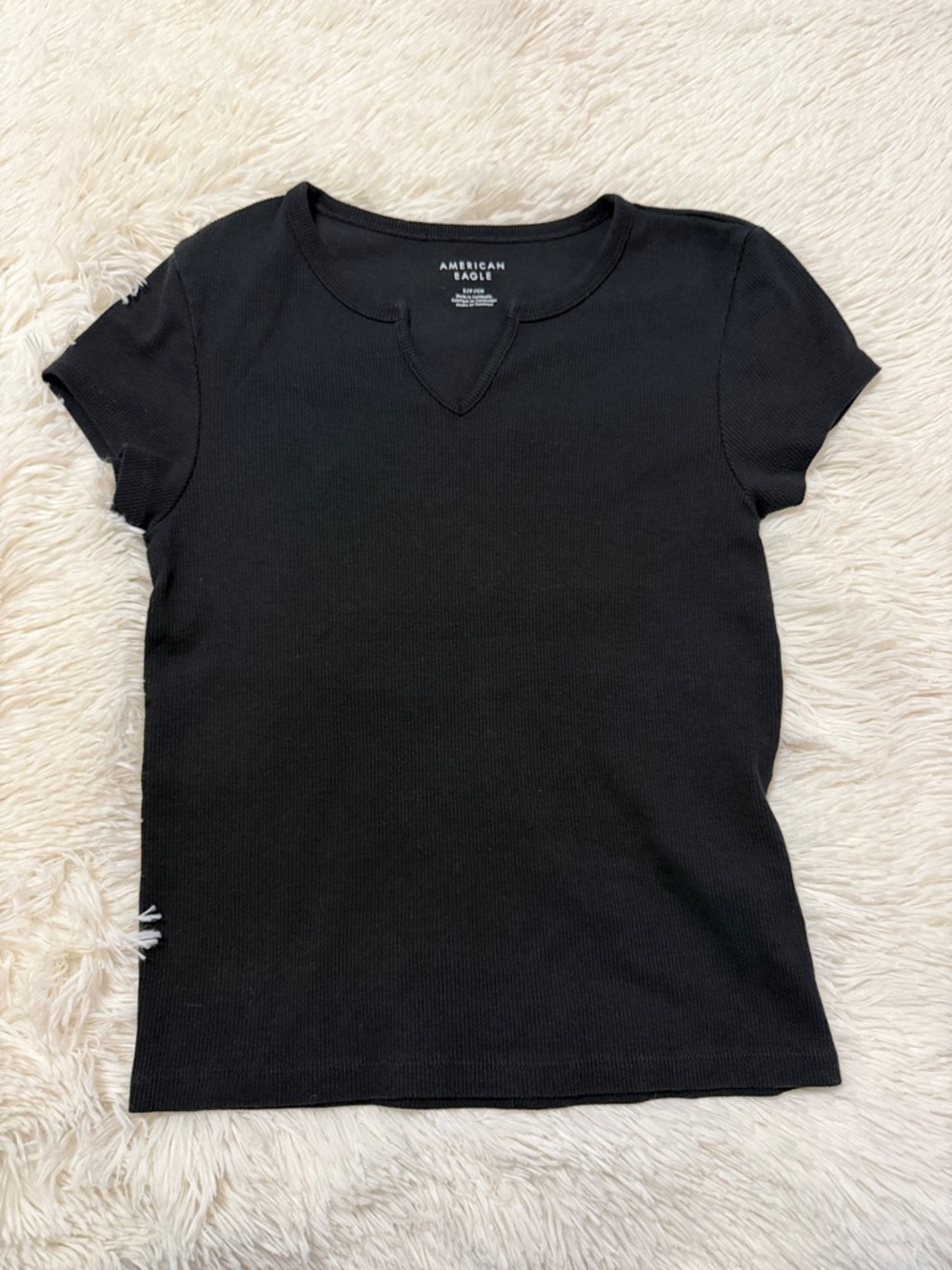American Eagle Outfitters Black Ribbed Short Sleeve Tee